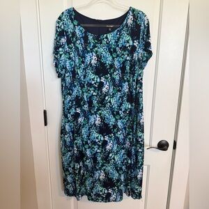 Roz & Ali Navy Midi Dress with Blue & Green Floral Print